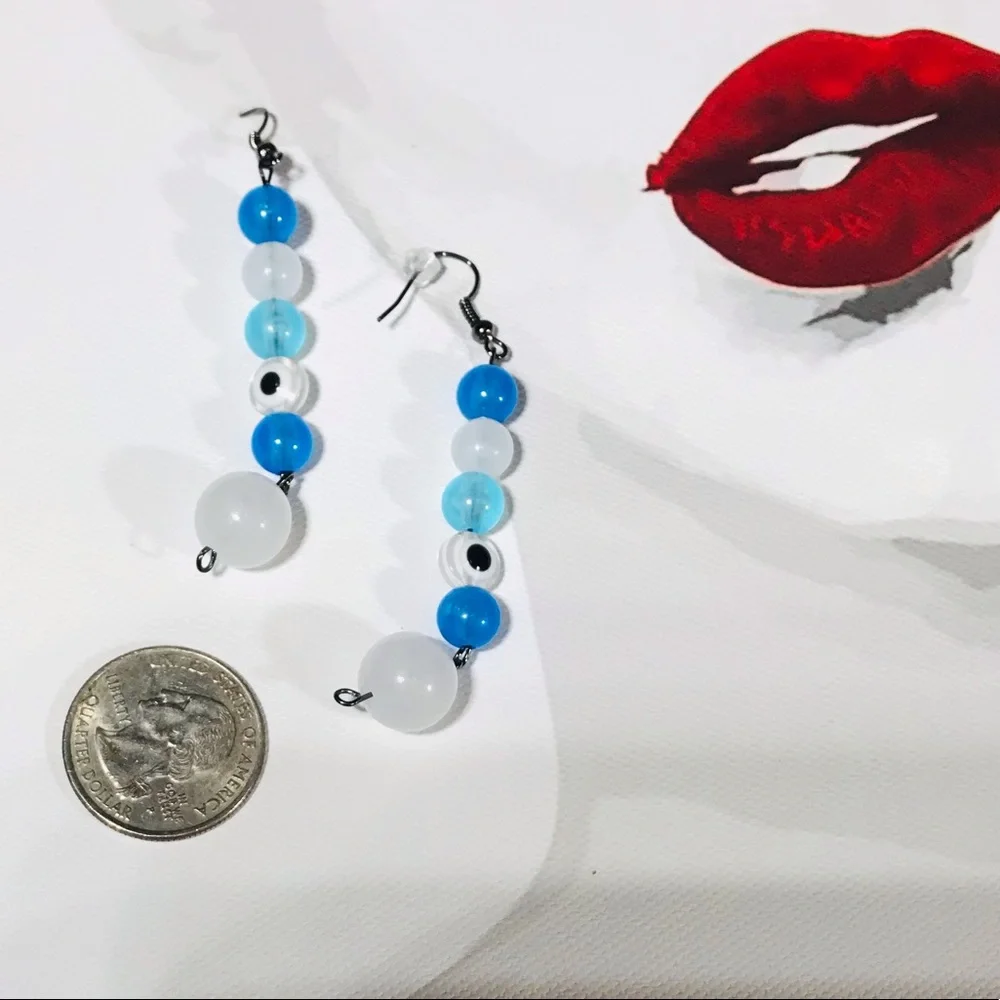 Glow in the Dark Blue Evil Eye Earrings Totem Spiritual Metaphysical Mystic NEW